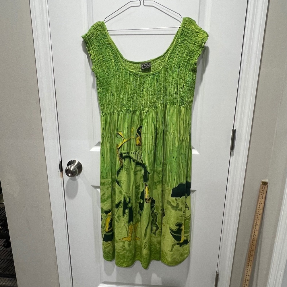 Meetu Magic Women Midi Dress Smocked Bodice African Print Green 3X